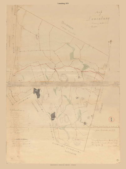Lunenburg 1831 Town Plan - Old Roads Map Reprint Restored Massachusetts Archives Ma