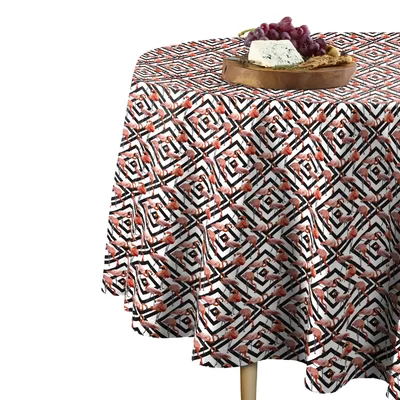 Pencil Flamingos in Diamonds Round Tablecloth