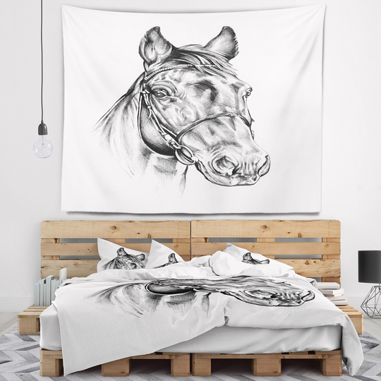 Designart 'Freehand Horse Head Pencil Drawing' Animal Wall Tapestry