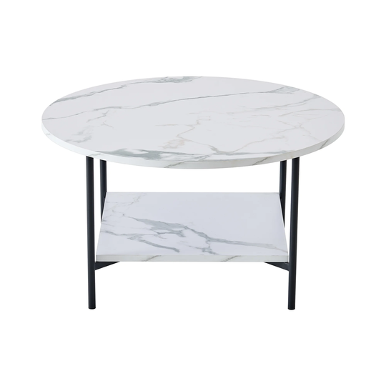 Modern Coffee Table Side Table,Black Metal Frame with Marble Color Top