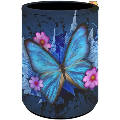 Blue Butterfly Pink Flowers Print Pen Holder PU Leather Pencil Cup Storage Organizer For Desk Office Home Buffalo Check Home Wreath