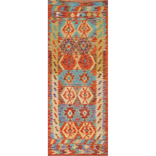 Colorful Kilim Reversible Runner Rug Flat-weave Wool Carpet - 2'9" x 7'9"