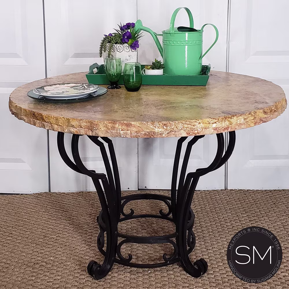 Tuscan Round Dining Table | Travertine Patio Furniture-Handcrafted Furniture Since 1996