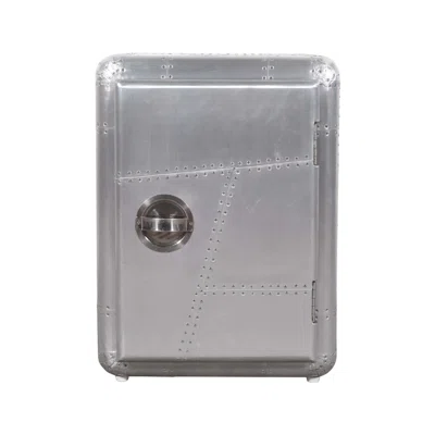 Pilot 1-Door Side Table/Cabinet With Silver Aluminum Cladding And Exposed Screws