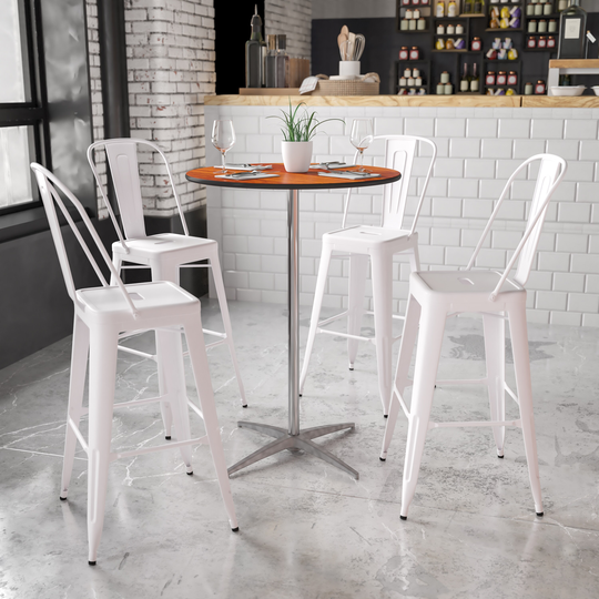 30" Round Wood Cocktail Table with 30" and 42" Columns, Set of 5 - 30"W x 30"D x 30" - 42"H
