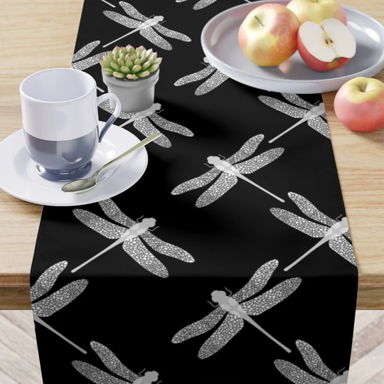 Dragonfly Table Runner/Black Decor, Housewarming Gift, Cover, Tablecloth, Linens