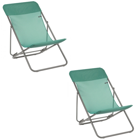 Lafuma Maxi Transat Folding Camping Steel Mesh Sling Chair, Chlorophyll (2 Pack) - 8.1