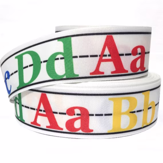 Grosgrain Ribbon 5/8", 7/8", 1.5" & 3" Back To School Letters Abc Pencils Blue Printed | Add To Cart, Save On Combine Shipping