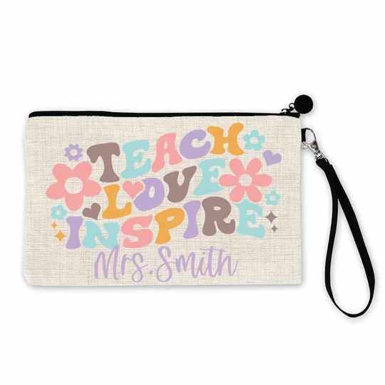Personalized Retro Vibes Pencil Pouch, Teacher Bag, Available On Shirt