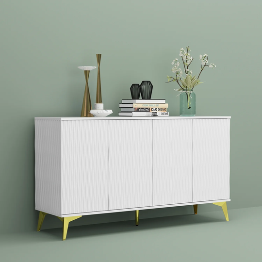 55.1" White Sideboard Cabine Buffet Storage Cabinet Entryway Cupboard