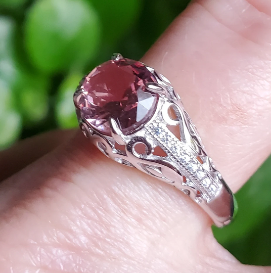 Color-Change Zultanite Ring, See Whole Video For Green To Rosey Brown Round 8mm Faceted Simulated Gem, 925 Sterling Vintage Filigree Style