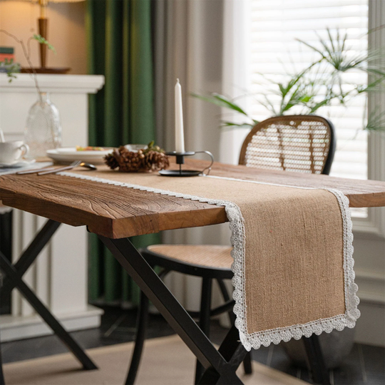 Nature Jute Table Runner With Tassels Natural Linen Runners Lace Trimming Decor Cloth Placemat