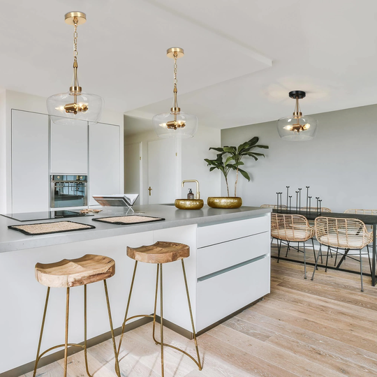 Mid-Century Modern 3-Light Gold Chandelier Glass Pendant Lights for Dining Room
