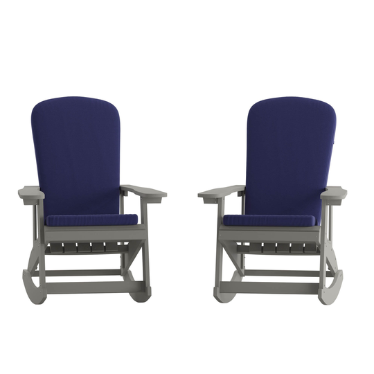 Flash Furniture Set of 2 Adirondack Rocking Chairs in Gray with Blue - 29.5"Wx37.75"Dx39.5"H
