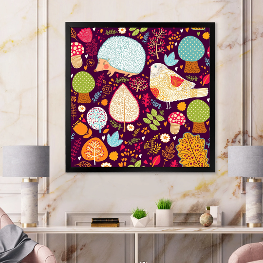 Designart 'Abstract Shapes In Vibrant Retro Colors' Patterned Framed Art Print