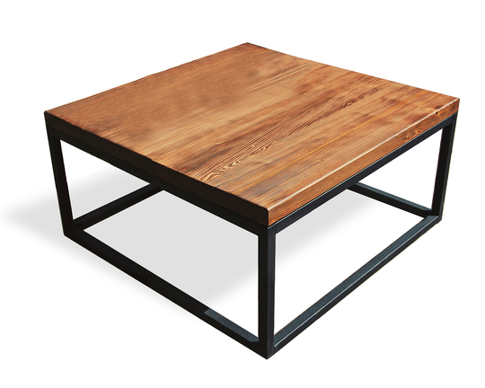 Wood Coffee Table - Charisma, Massive Farmhouse Style With Metal Base Handmade Square Bespoke Custom Design