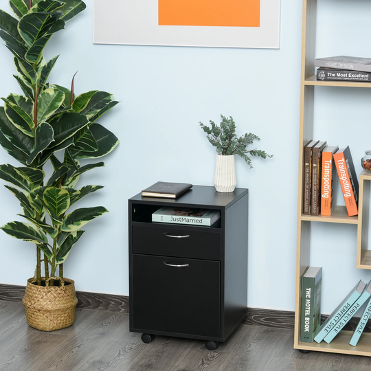 HomCom 24" Rolling End Table Mobile Printer Cart Nightstand Organizer - Black