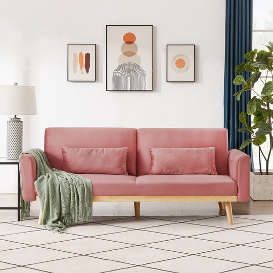 Modern Elegant Velvet Sofa, Accent Sofa, Loveseat With Solid Wood Legs, 2-Person Sofa With 2 Pillows, Convert to Sofa Bed