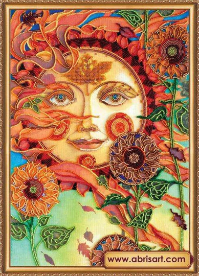 Diy Bead Embroidery Kit On Art Canvas "Sunny Windly - Sun" Size 11.8"Х16.1" | 30x41 cm, Gift | Abris
