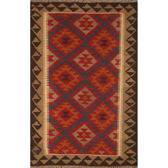 Multi-Color Kilim Reversible Area Rug Hand-woven Wool Foyer Carpet - 3'4" x 5'2"