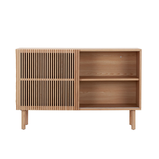 Modern Sideboard with Slide Door Storage Shelf Wood Buffet Cabinet in Walnut