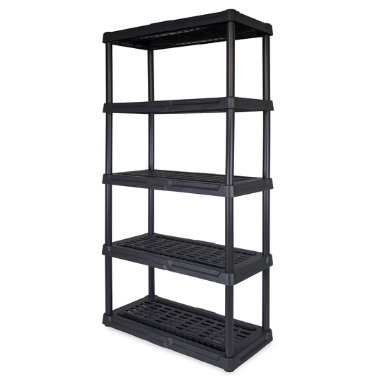 TOUGH BOX 5 Tier Plastic Indoor and Outdoor Ventilated Shelf Storage Unit, Black - 21.85