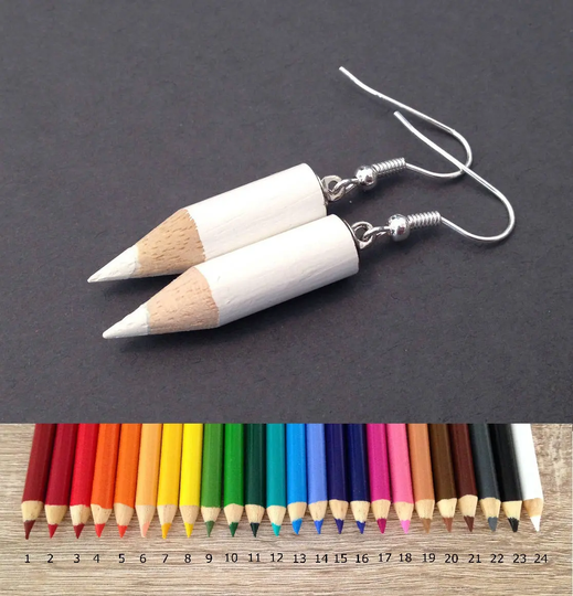 Colored Pencil Earrings, Christmas Gifts For Teacher, Cute Jewelry, Kawaii Funky Unique, Novelty, Kitsch, Art, Fun, Cool