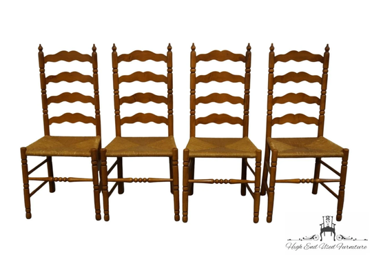 Set Of 4 Tell City Solid Hard Rock Maple Colonial Style Ladder Back Dining Side Chairs W. Rush Seat