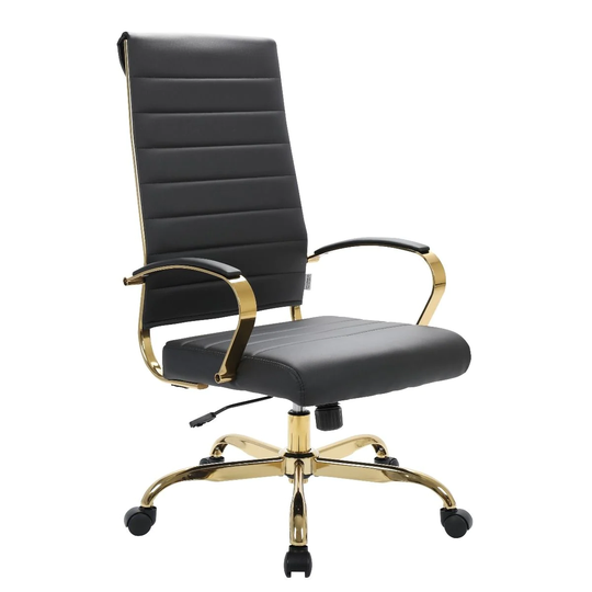 LeisureMod Benmar High-Back Leather Office Chair W/ Gold Frame