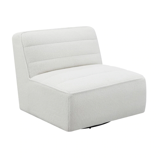 Fabric Upholstered Padded Swivel Armless Chair in Natural White