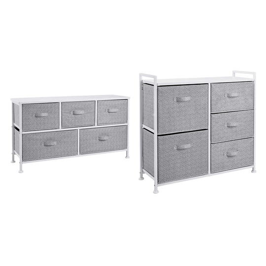 Extra Wide Fabric 5 & Fabric 5 -Drawer Storage Organizer Unit for Closet, White