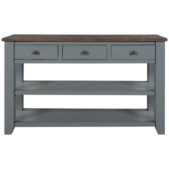 48'' Console Table Sofa Table with 3 Drawers and 2 Shelves, Solid Wood Top