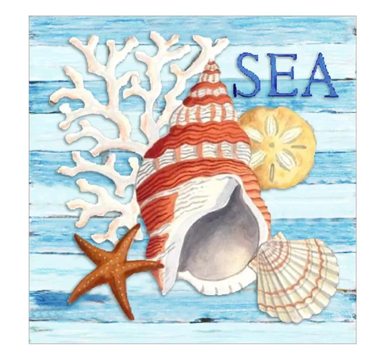 Us Seller. 40x40cm Beach House Decor, Seashells, Nautical Diamond Painting Art Kit. Round Full Drill. Poured Glue Adhesive Canvas