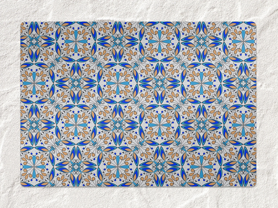Morocco Chair Mat, Blue Vinyl Floor Beige Protective Oriental Splat Office Decor, Decorative Kids Room Splash Mat