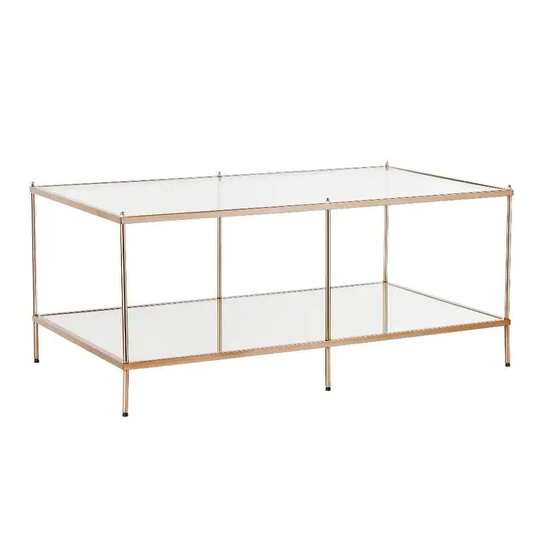 42" Gold Glass And Metal Rectangular Mirrored Coffee Table - 19" H x 42.25" W x 24" D - 19" H x 42.25" W x 24" D