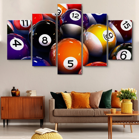 Colors Billiards Abstract 5 Pieces Canvas Wall Art - Panels Framed Ready To Hang Personalized
