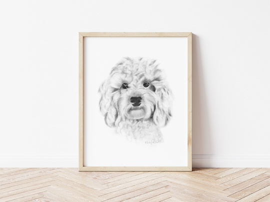 Cavapoo Puppy Print, Dog Pencil Sketch Wall Decor, Gift For Lover, Nursery Pet Picture, Print Large Size