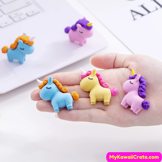 4 Pc Chubby Unicorn Pencil Erasers ~ Cute Erasers, Stationery, Drawing Supplies, Student School Kawaii Unicorns Eraser Set