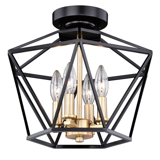 Turin 14.5-in W Bronze Gold Geometric Cage Candle Semi Flush Mount Ceiling Light - 14.5-in W x 11.75-in H x 14.5-in D