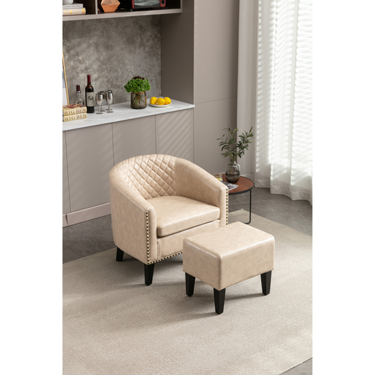 Upholstered Accent Chair with Ottoman, Barrel Chair with Arms