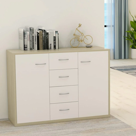 Sideboard White and Sonoma Oak 34.6"x11.8"x25.6" Chipboard