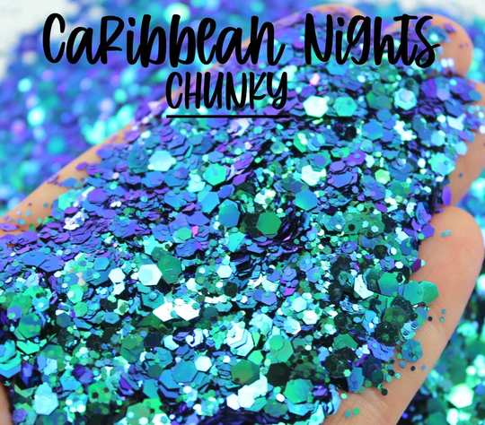1Oz Chunky Polyester Glitter, Color Shift Chameleon Mermaid Teal & Blue Caribbean Nights