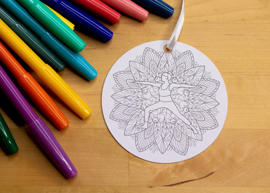 Warrior Yoga Pose Coloring Christmas Tree Ornament Holiday Stocking Stuffer Adult Kids Project Color Relaxation Diy Meditation Yogi Mandala