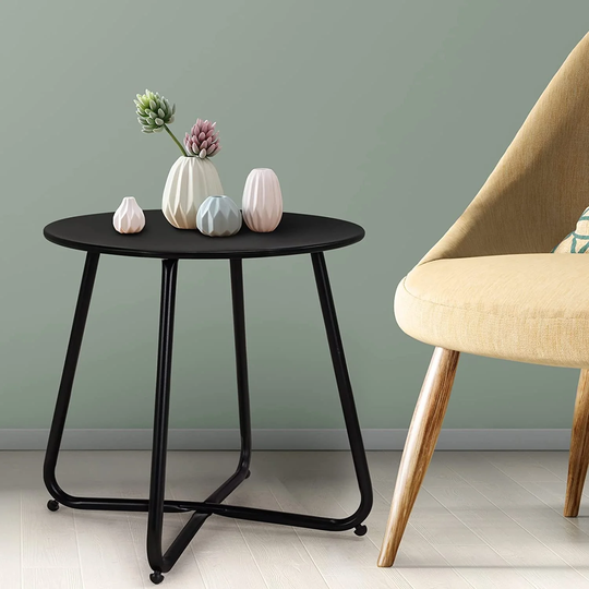 Steel Side Table Round End Table for Balcony Living Room Porch