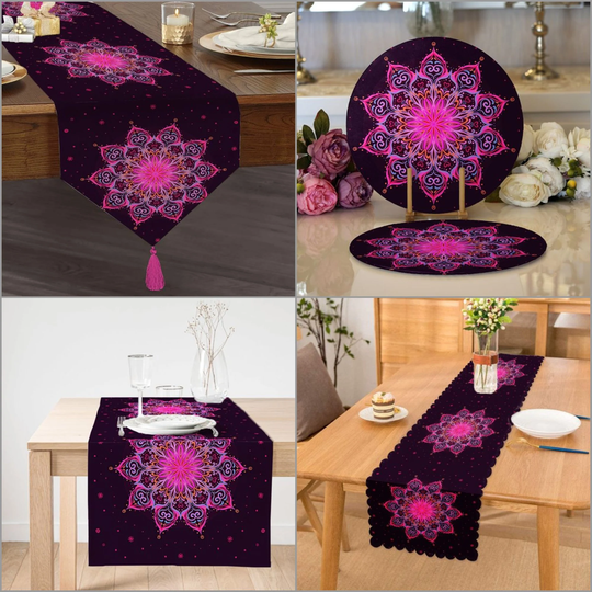 Tiled Mandala Placemat & Table Runner|Tiled Top|Set Of 2 Supla Mat|Round American Service Dining Underplate & Coasters