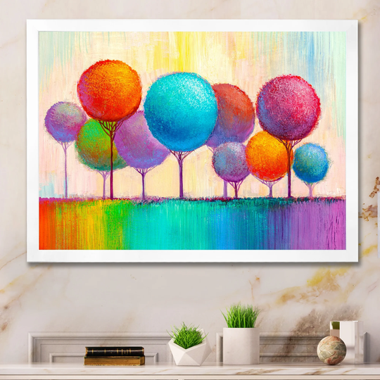 Designart 'Colorful Abstract Trees Family' Modern Framed Art Print
