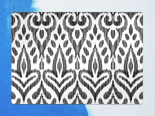 Regular Hand Drawn Chair Mat, Black Vinyl Floor White Protective Bohemian Splat Area Rug, Comfort Mat