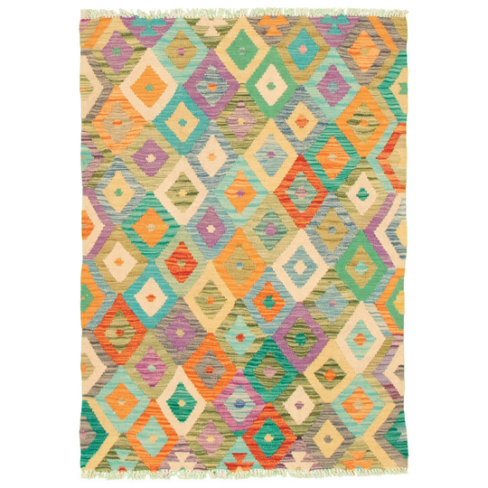ECARPETGALLERY Flat-weave Bold and Colorful Multi Color Wool Kilim - 3'6 x 5'1