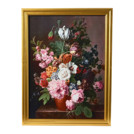 Vintage Reproduction Floral Still Life Print with Solid Wood Frame - Multi-Color