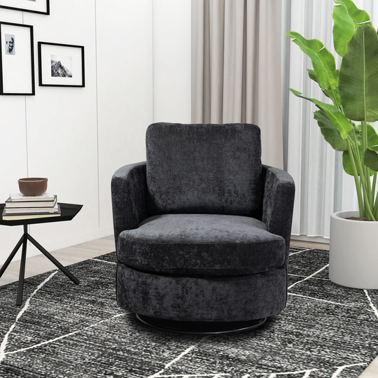 Round Swivel Black Accent Sofa Chair for Living Room